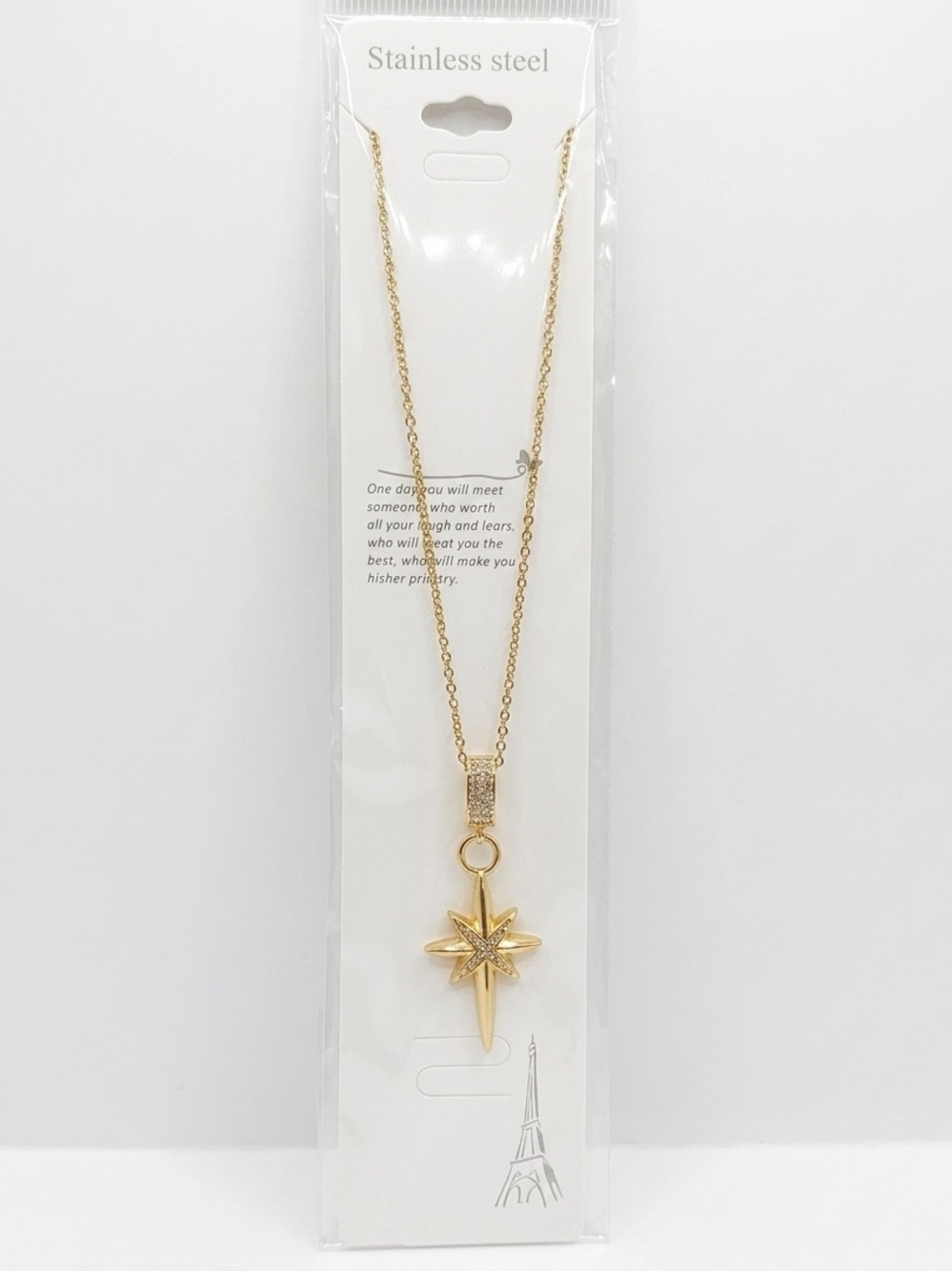 Gold Toned Starburst Pendant Necklace - Stainless Steel